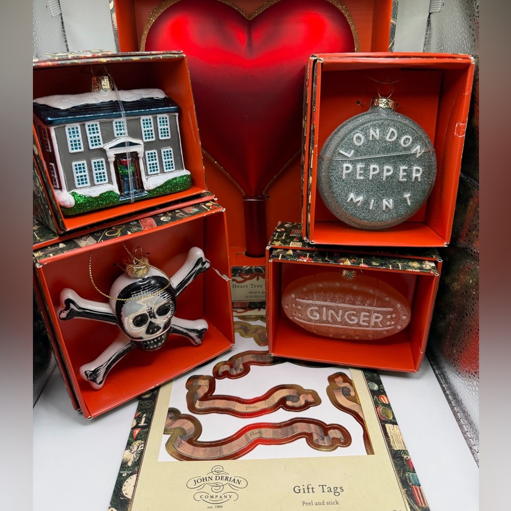 John Derian Festive Ornament Set with Tree Topper and Gift Tags
